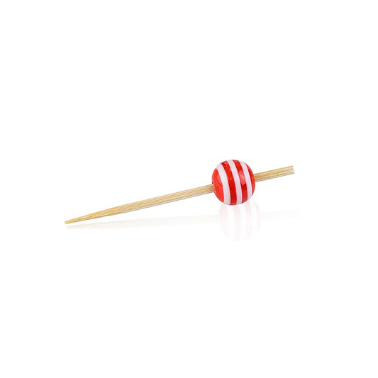 Holz-Spiesse, mit "Kristallkugel" rot/weiss gestreift, 5 cm, 100 St
