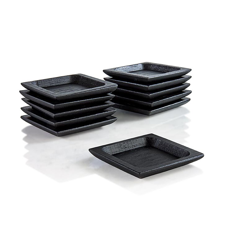 Mehrweg Bambusschale schwarz, flach & massiv, Quadrat 6x6cm, spülmaschinenfest,