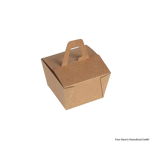 Einweg Naturesse Take Away Box, mit Henkel, Kraft/PLA, 9x9x6,5 cm, 500 ml, 450 St