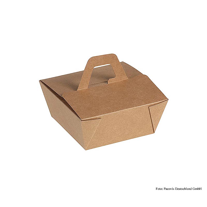 Einweg Naturesse Take Away Box, mit Henkel, Kraft/PLA, 12x12x6,5cm, 900ml, 200 S