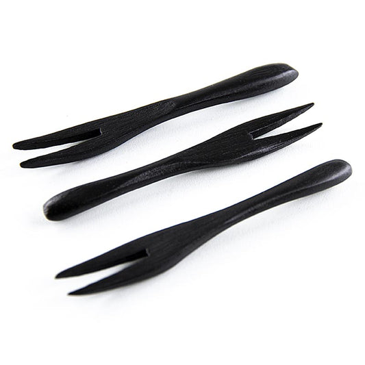 Mehrweg Bambusgabel, schwarz, 9cm, spülmaschinenfest, 100 St