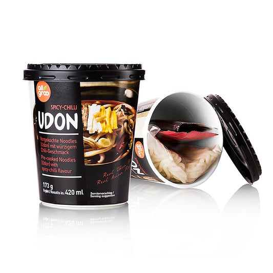Allgroo - Instant Udon Cup Nudeln, Spicy Chili (scharf), Südkorea, 173 g
