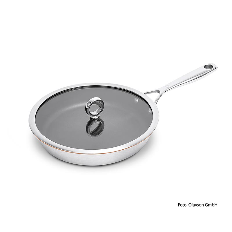 Olavson Kupferkern Pfanne, mit Deckel, beschichtet, 26cm, für alle Herdarten, 1