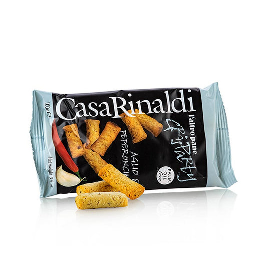 Grisparty - Mini Grissini Knabbergebäck mit Knoblauch & Chili, Casa Rinaldi, 100 g