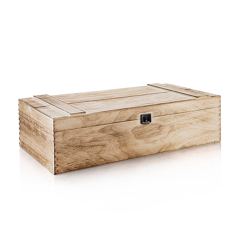 Weinpräsentkarton "Holzkiste geflämmt", 2er Präsentkarton, 370x185x98 mm, 1 St