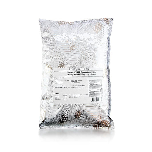 Couverture Simply White 36% Kakaobutter, Weiß, Drops, Original Beans, 2 kg