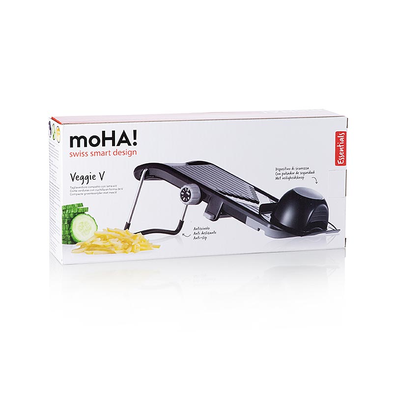 VEGGIE V, Gemüsehobel, Scheiben & Julienne von 0-4mm, schwarz, mit Fingerschutz,