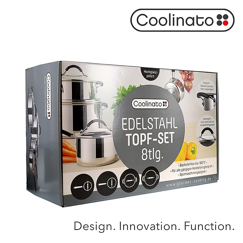 Edelstahl Topfset, für alle Herdarten, 4 Töpfe + Deckel, Coolinato, 8 tlg.