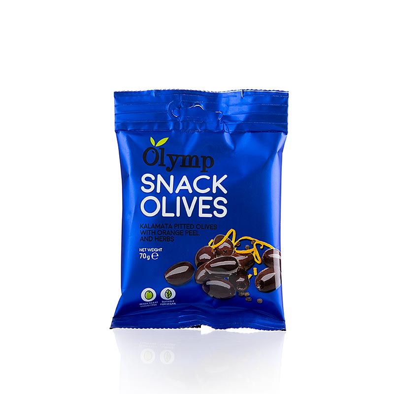 Snack Oliven, Kalamata Oliven, o. Kern, mit Orangenschale & Kräutern, 70 g