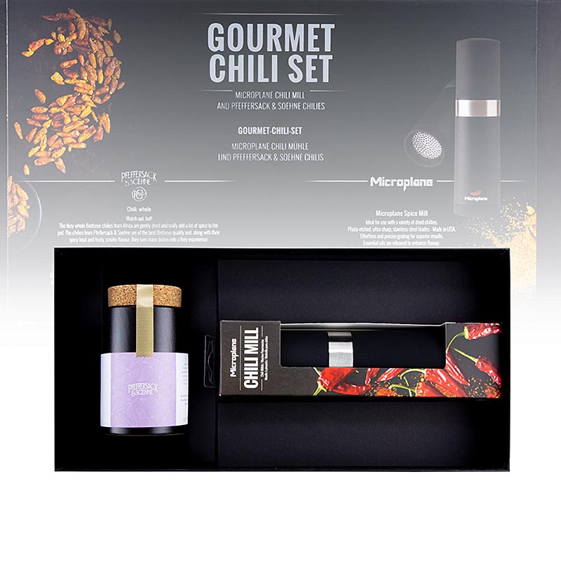 Microplane Geschenkset "Gourmet-Chili-Set", Chili Mühle + Chilis, 2 St
