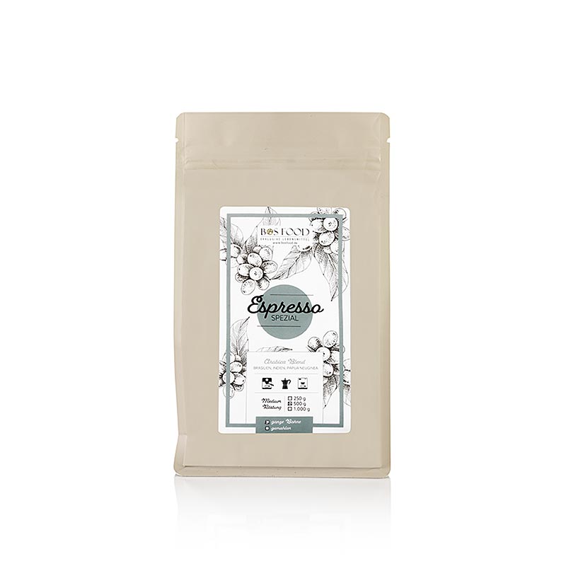 BOS FOOD - Espresso Spezial, Arabica Kaffee -Mischung, ganze Bohne, 500 g