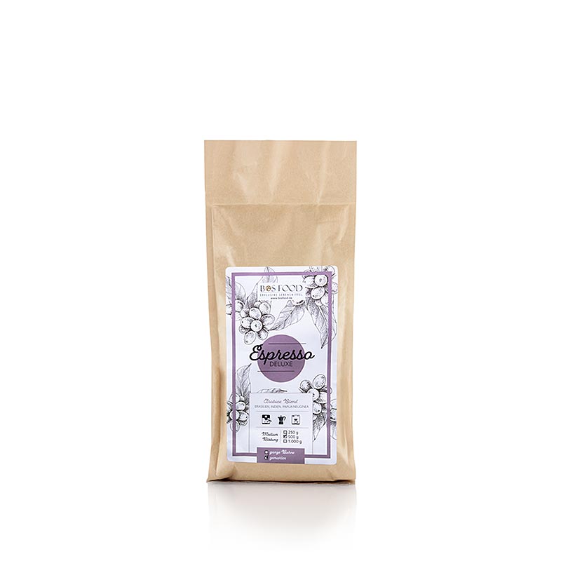 BOS FOOD - Espresso Deluxe, Arabica Kaffee -Mischung, GEMAHLEN, 500 g