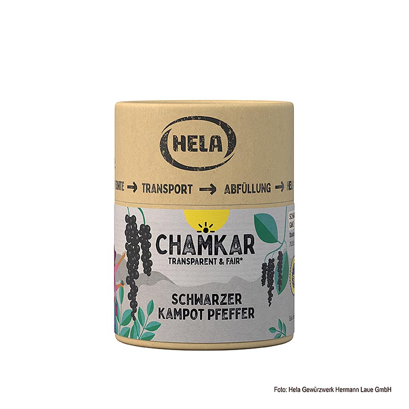 HELA Chamkar - Schwarzer Kampot Pfeffer, getrocknet, ganz, g.g.A., 100 g