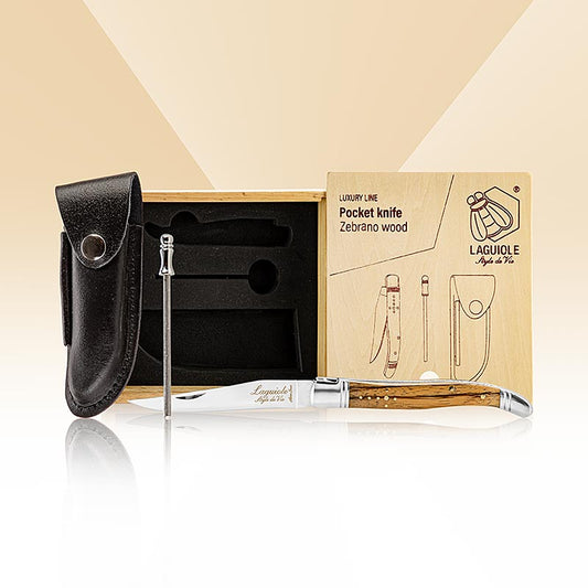 Taschenmesser, zebrano Holz, m. Wetzstahl u. Geschenkbox, Montargo, 1 St