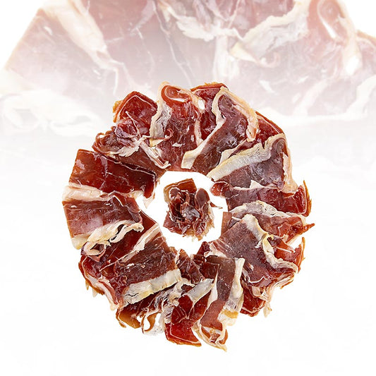 Ibérico Cebo Hinterschinken, 50% Iberico, mind. 36 Monate, geschnitten, 100 g