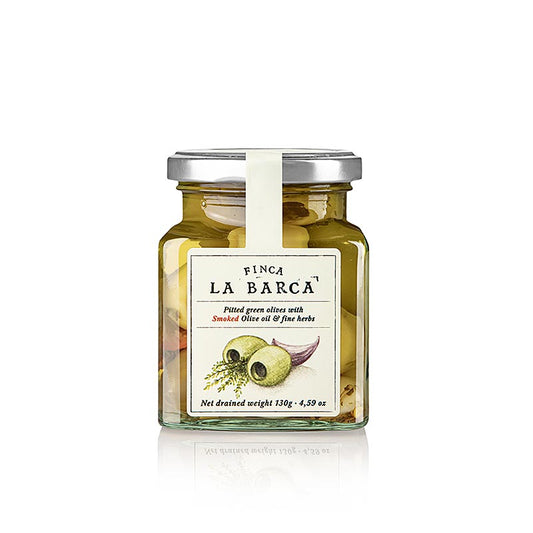 Grüne Oliven, ohne Kern, mit Kräutern (Fine Herbs), Finca La Barca, 130 g