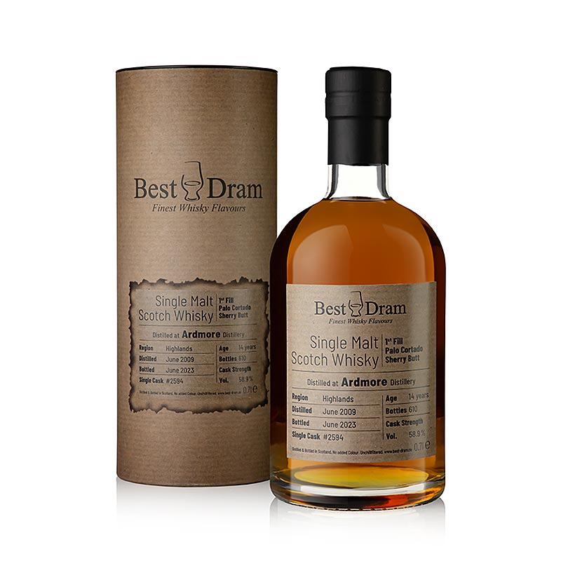 Single Malt Whisky Ardmore 14 J. Best Dram Palo Cortado, 58,9 % vol., Highland, 700 ml