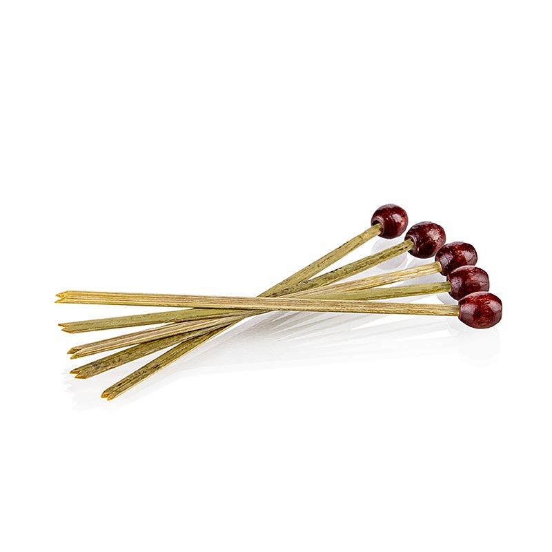 Oxstal - Bambusspieß "mit Spalt" mit roter Perle, 8cm lang, 100 St