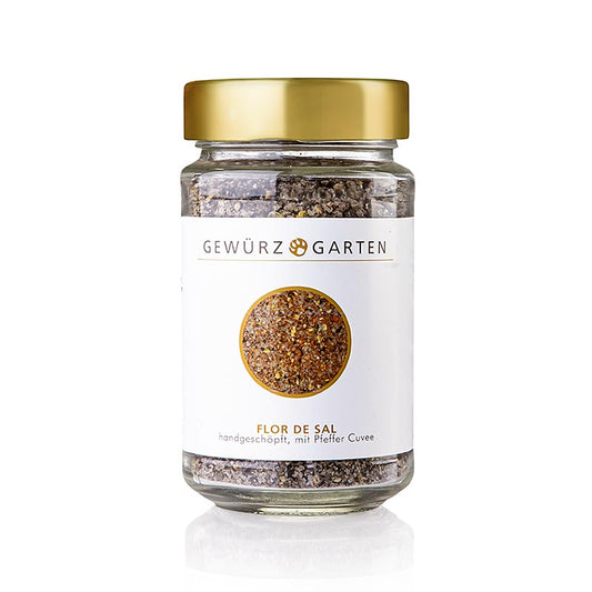 Gewürzgarten - Flor de Sal, handgeschöpft, mit Pfeffer Cuvee, 170 g