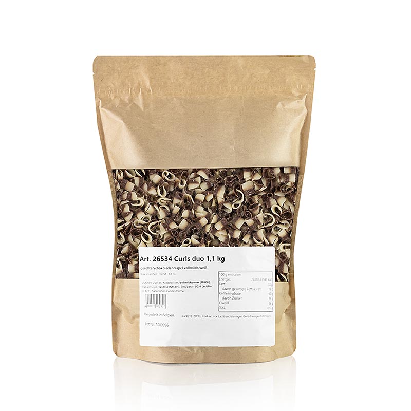 Schoko-Garnierraspel Blüte Weiß/Vollmilch (Curls Duo), 1,1 kg