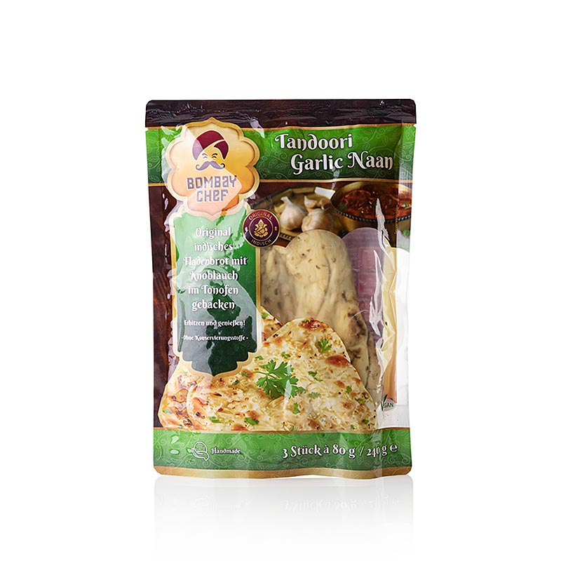 Tandoori Garlic Naan Brot, Knoblauch, 3 Stück, Bombay Chef, 240 g, 3 St