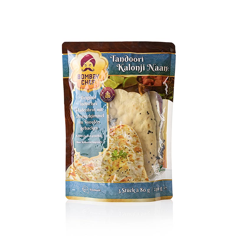 Tandoori Kalonji Naan Brot, Schwarzkümmel, Bombay Chef, 240 g, 3 St