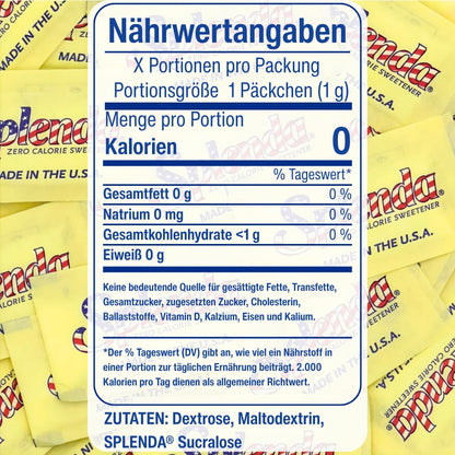 Splenda-Süßstoff – 100 Portionsbeutel à 1 g | Der Favorit in den USA | Zuckerfrei, kalorienfrei und ohne Kohlenhydrate | Low Carb