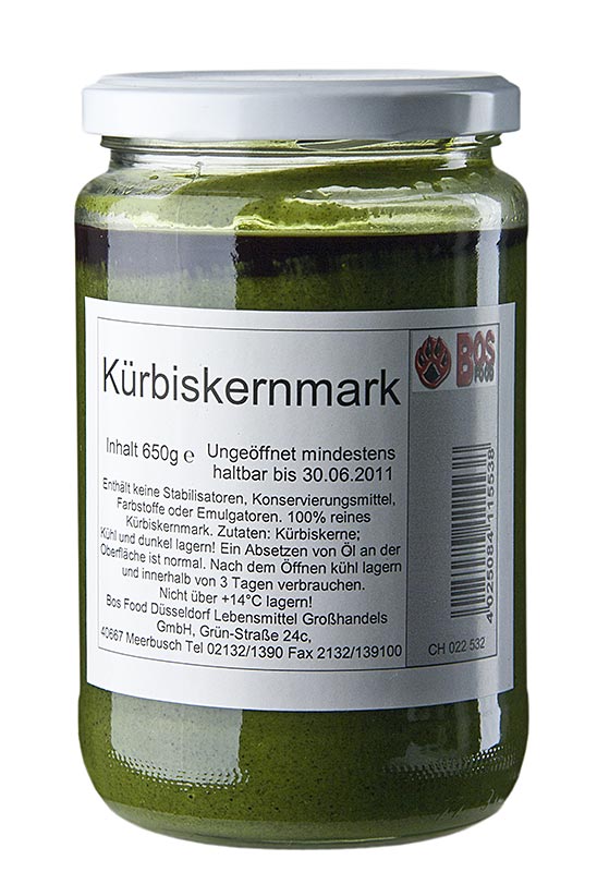 BOS FOOD Kürbiskern-Mark, 100% Mark ohne Zusatzstoffe, 650 g