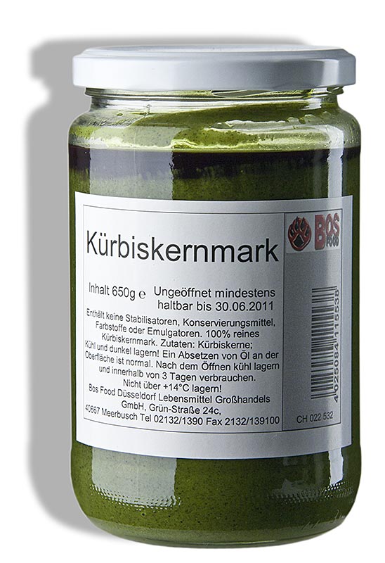 BOS FOOD Kürbiskern-Mark, 100% Mark ohne Zusatzstoffe, 650 g