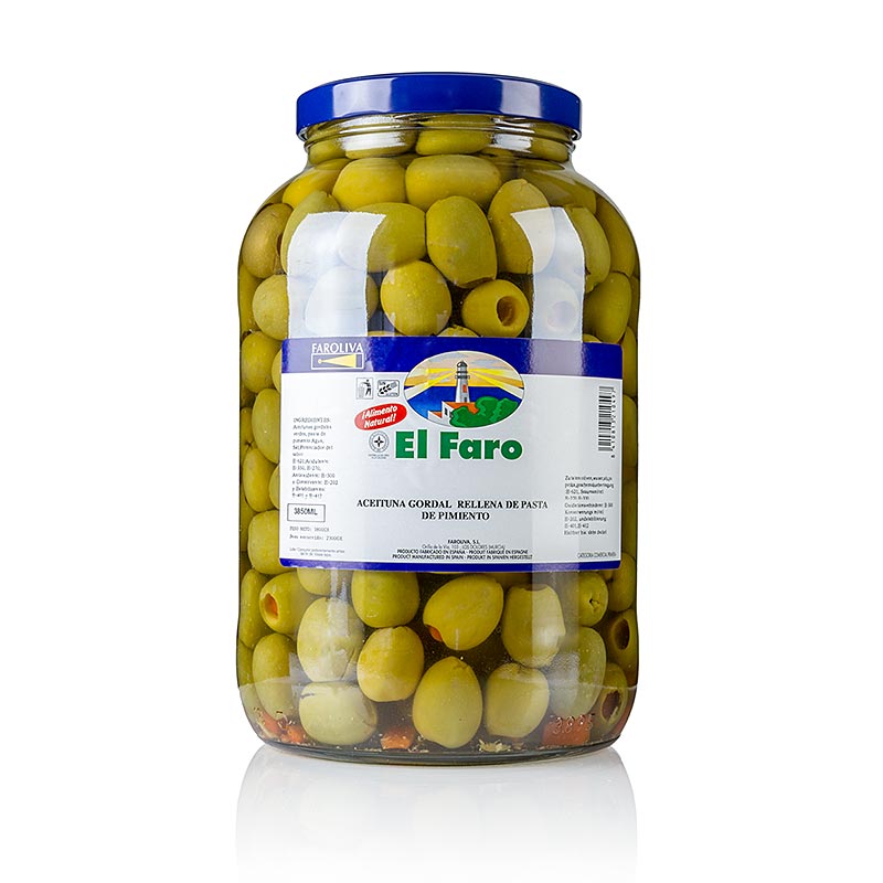 Grüne Riesen-Oliven, mit Paprika, in Lake, El Faro, 3,7 kg