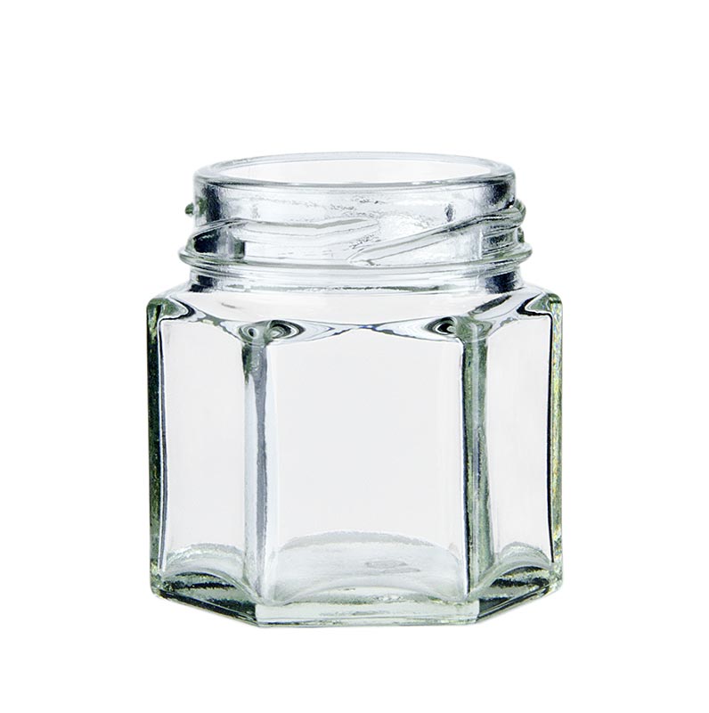 Glas, sechseckig, 47 ml, ø 43mm Mündung, ohne Deckel, 1 St