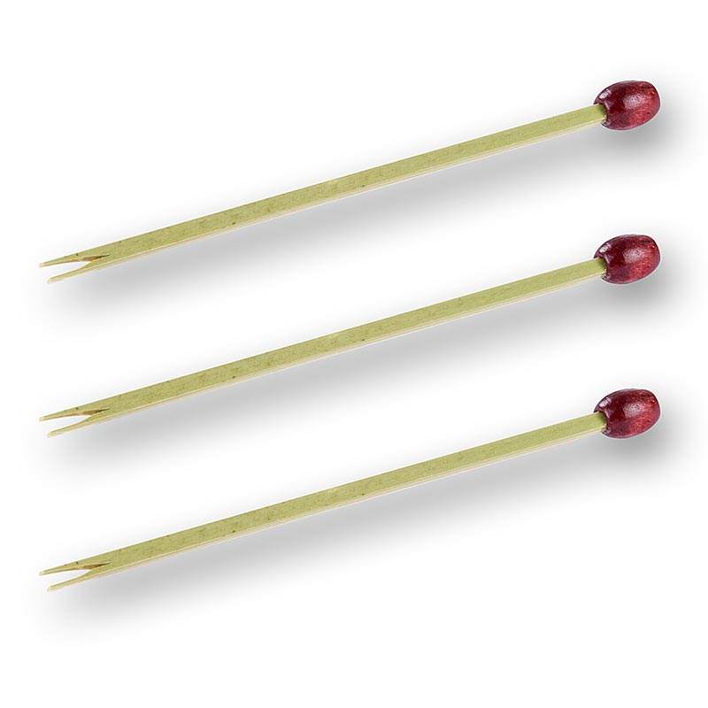 Bambus-Spieße, mit Spalt und roter Perle, 8cm, 50 St