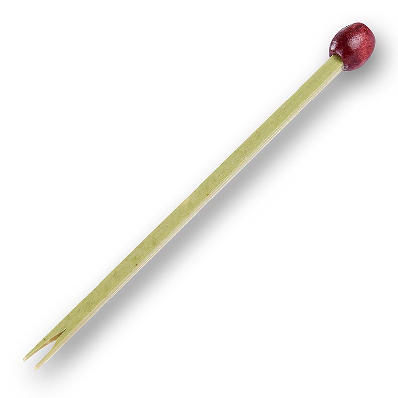 Bambus-Spieße, mit Spalt und roter Perle, 8cm, 50 St