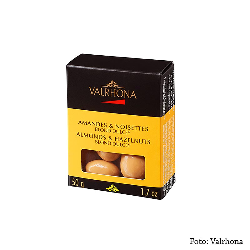 Valrhona Equinoxe Kugeln - Mandeln/Haselnüsse in Dulcey Schokolade, 50 g