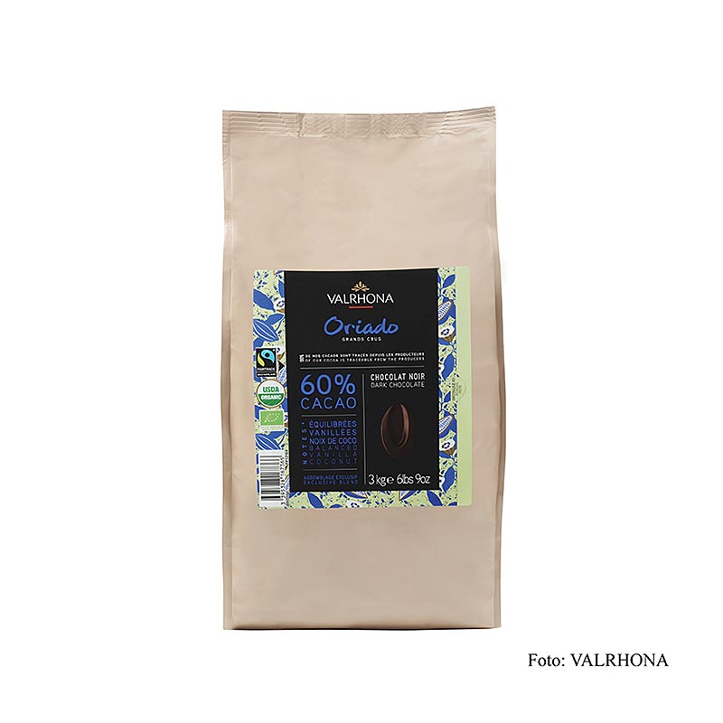 Valrhona Oriado, Couverture Dunkel, Callets, 60% Kakao, BIO, 3 kg