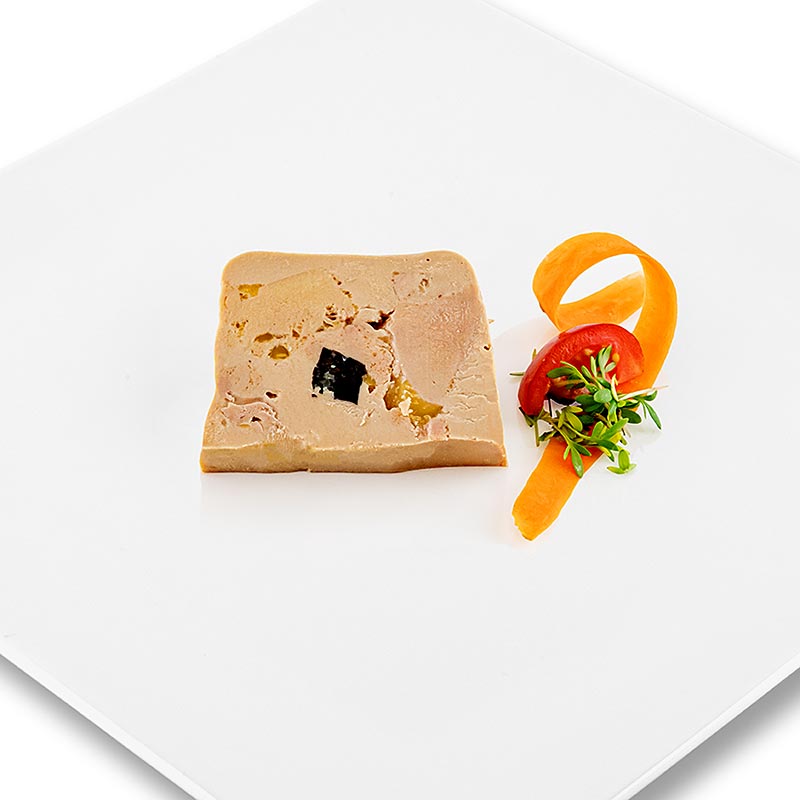 Gänsestopfleberblock, mit Stücken, 3% Trüffel, Foie Gras, Trapez, Rougié, 180 g