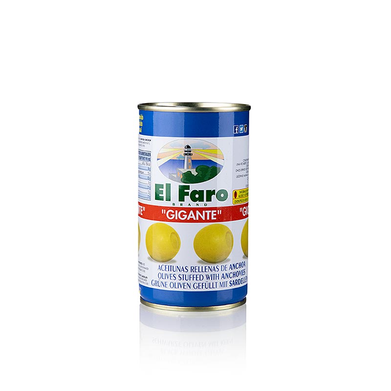 Grüne Oliven, ohne Kern, mit Anchovis (Sardellen) GIGANTE, El Faro, 350 g