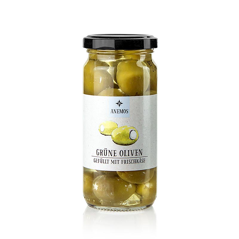 Grüne Oliven, mit Frischkäse, in Öl, ANEMOS 227 g