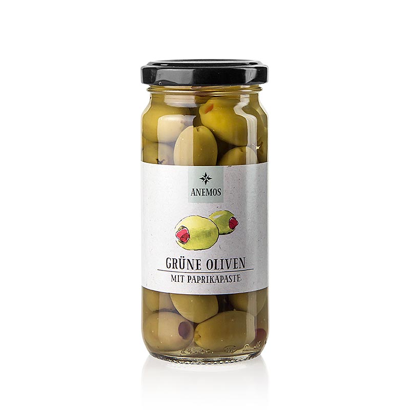 Grüne Oliven, ohne Kerne, mit Paprikapaste, ANEMOS, 227 g