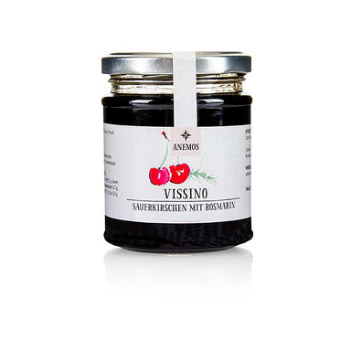 Vissino Sauerkirschen, süß eingelegt mit Honig und Rosmarin, ANEMOS 265 g