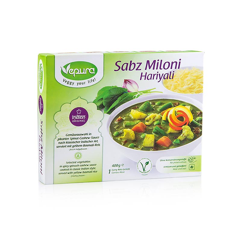 Sabz Miloni Hariyali - Gemüse in Spinat Cashew Sauce, Basmatireis Pikant, TK, 400 g
