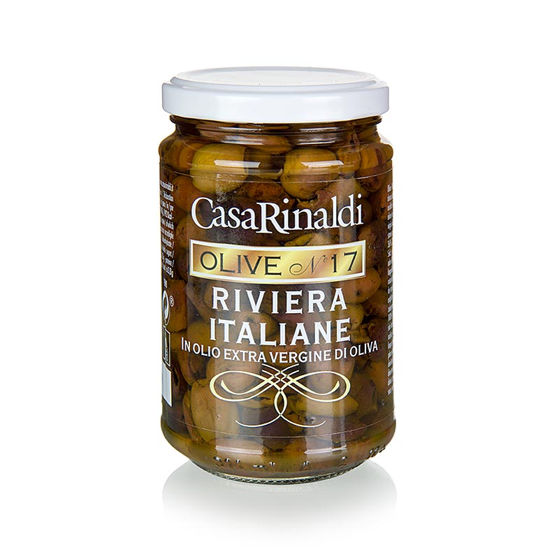 Schwarze Oliven, ohne Kern (Snocciolate), in Olivenöl, Casa Rinaldi, 280 g