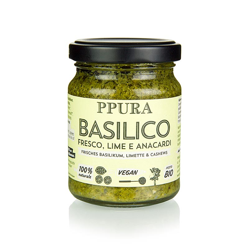 Ppura Pesto Basilico mit Limette und Cashewkernen, vegan, BIO 120 g