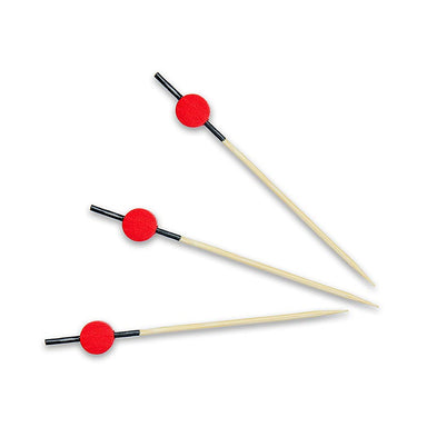 Bambus-Spieße, mit schwarz gefärbtem Ende, rote Scheibe, 9cm 100 St