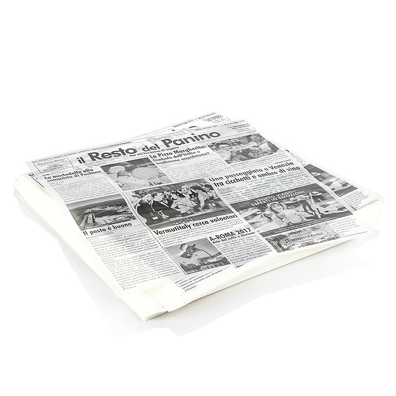 Einweg Snack Papier mit Zeitungspapierdruck, ca.290x300mm, il resto del pan, 500 Blatt