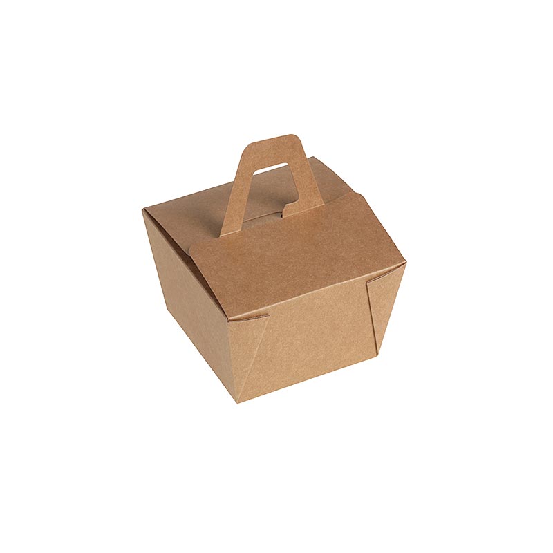 Einweg Naturesse Take Away Box, mit Henkel, Kraft/PLA, 9x9x6,5cm, 500ml, 450 St