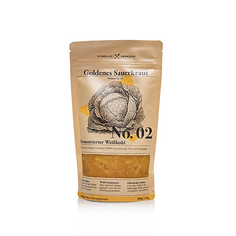 Schnelles Grünzeug - Goldenes Sauerkraut (fermentierter Weißkohl mit Kurkuma), 300 g
