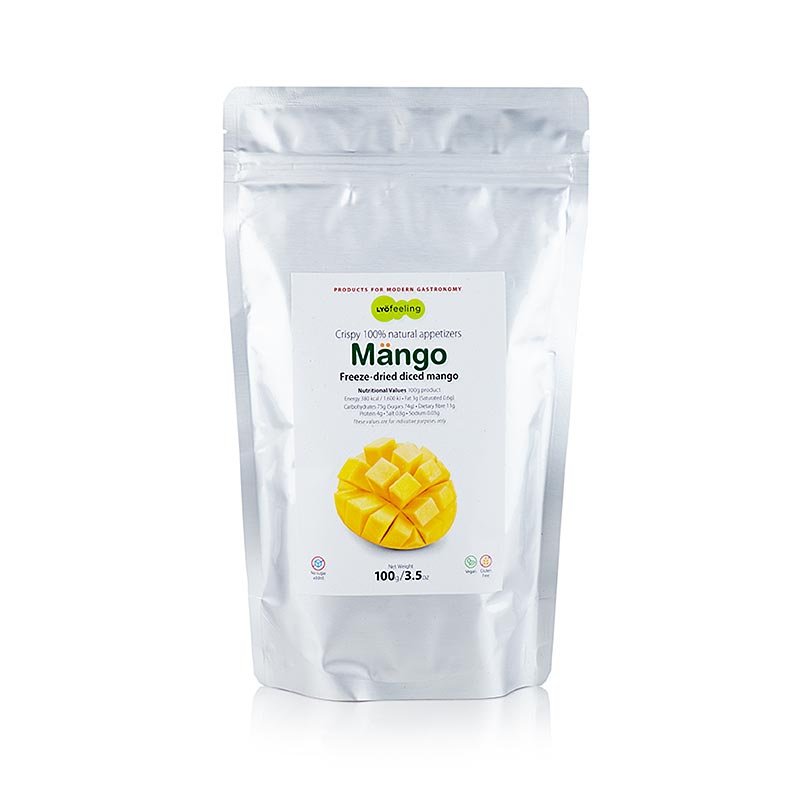TÖUFOOD LYOFËELING MÄNGO, gefriergetrocknete Mango, Würfel, 100 g