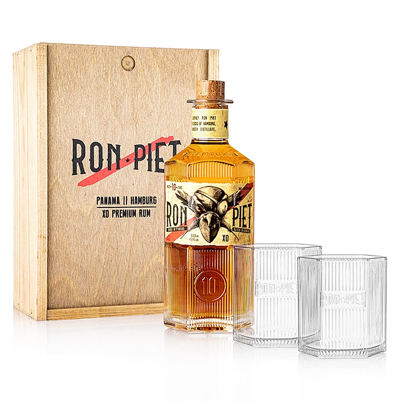 Ron Piet Panama Rum, 10 Jahre, 40% vol., Geschenkbox mit 2 Gläsern, 500 ml