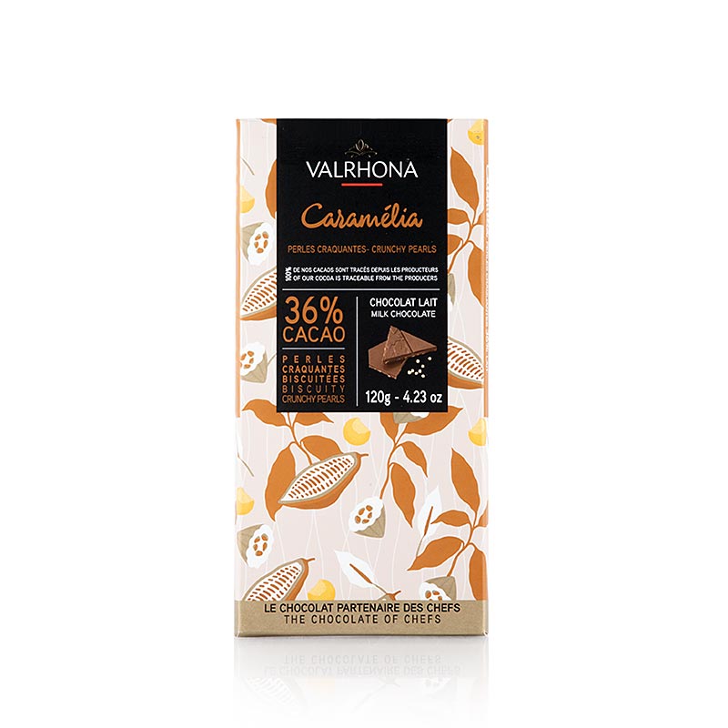 Valrhona Caramelia - Vollmilchschokolade, mit Puffweizen, 36% Kakao, 120 g